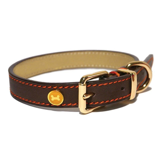 Lux Leather Brown Collar 14-18" x 3/4" | Luxury Home Accessories | Heulog Glow