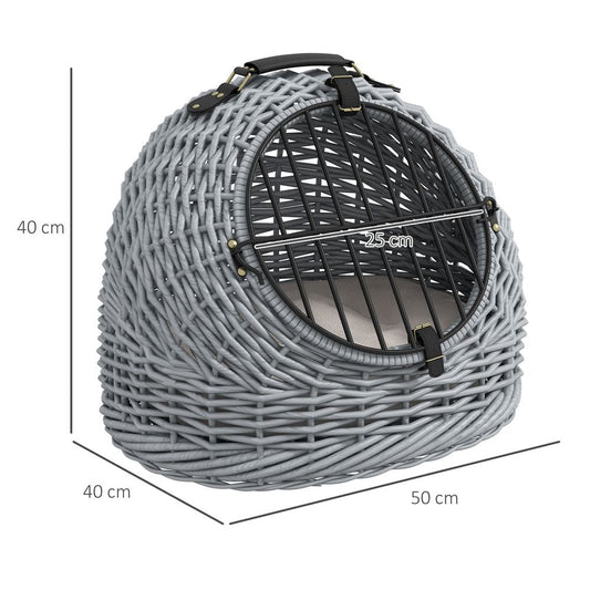 Luxury Wicker Cat Basket - Portable & Comfortable Cat Bed - Grey | Luxury Home Accessories | Heulog Glow