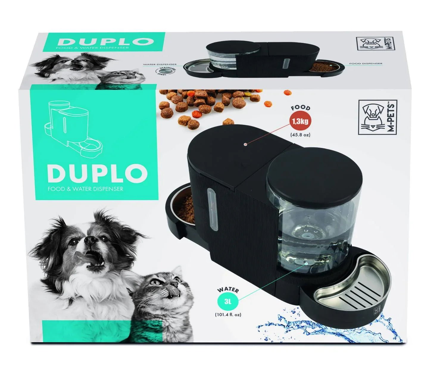 M-PETS Duplo Food & Water Dispenser - 6 L-2.65 Kg | Luxury Home Accessories | Heulog Glow
