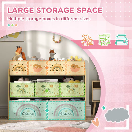 AIYAPLAY 3-Tier Toy Organiser Shelf with 9 Storage Boxes for Bedroom
