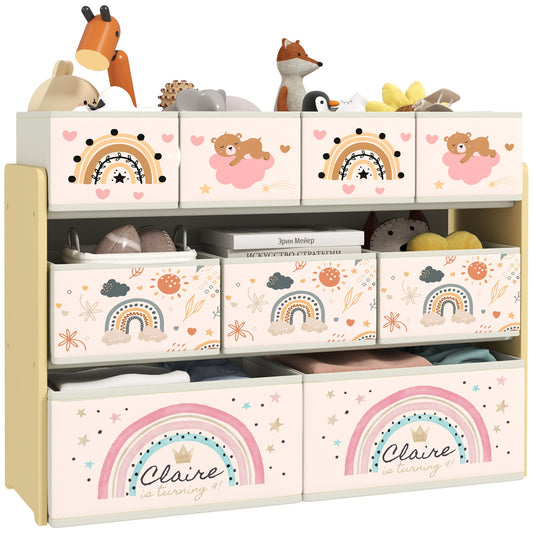 AIYAPLAY 3-Tier Toy Organiser Shelf with 9 Storage Boxes for Bedroom
