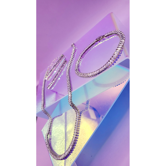 Mini Baguette Crystal Trio Necklace, Earrings & Bracelet
