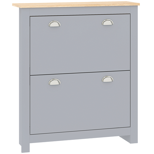 HOMCOM 2 Drawer Shoe Cabinet Narrow Shoe Cupboard with Flip Doors, Grey