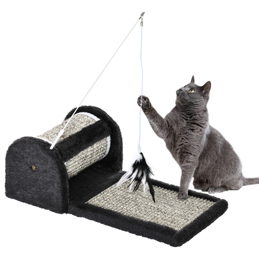 Cat Scratcher Sisal Scratching Pad Mat Board Kitten Toy w/ Roller Feather Teaser