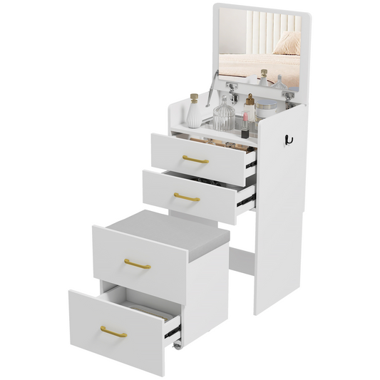 HOMCOM 3 in 1 Dressing Table Vanity Desk with Mirror and Cushioned Stool