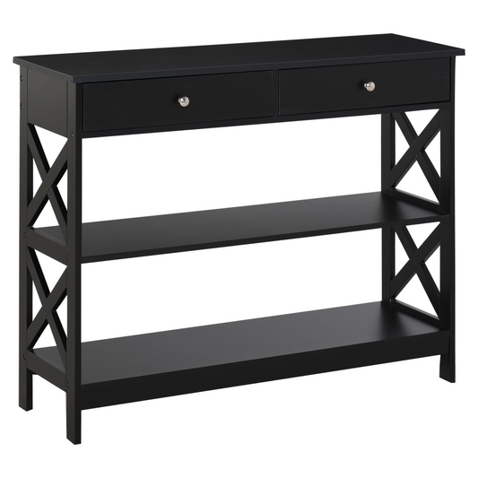 Console Table Side Desk Shelves Drawers Open Top Hallway Black