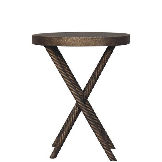 Artisan Furniture Solid Wood Metallic Rope Side Table