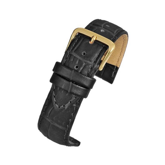 Black Padded Crocodile Grain Leather Watch Strap 14mm