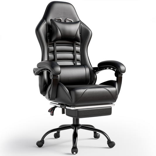Video Game Chair for Adults, Computer Chair Gaming Chairs for Kids, Adjustable Lumbar Pillow Headrest Office Desk Chair Gamer Chair with Footrest