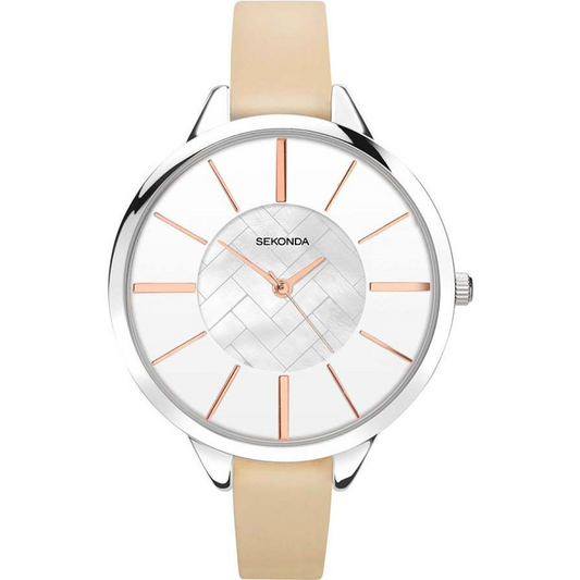 Sekonda Ladies Fashion Editions white Dial with Beige Leather Strap Watch