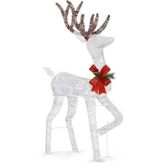 1.2M Lighted Reindeer Christmas Decorations, Pre-lit Holiday Decor with 90 Warm White LED Lights for Xmas Outdoor Indoor Decor Lighted Holiday Displays, White