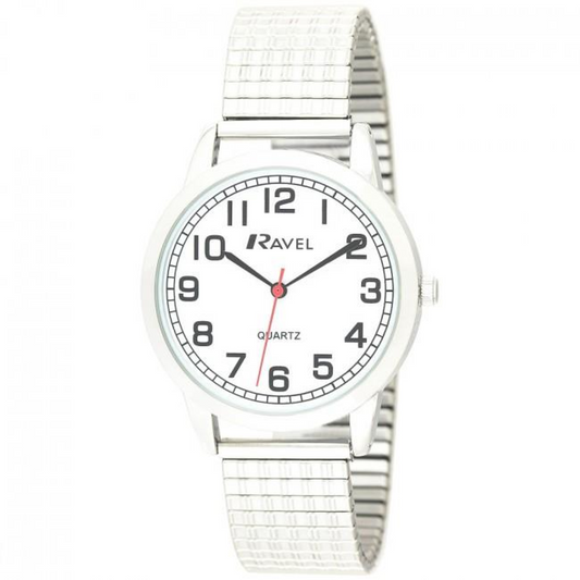 Ravel Mens Bold Number White Dial Expander Bracelet Watch R0232.11.1
