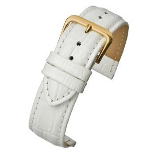 White Padded Crocodile Grain Leather Watch Strap 14mm