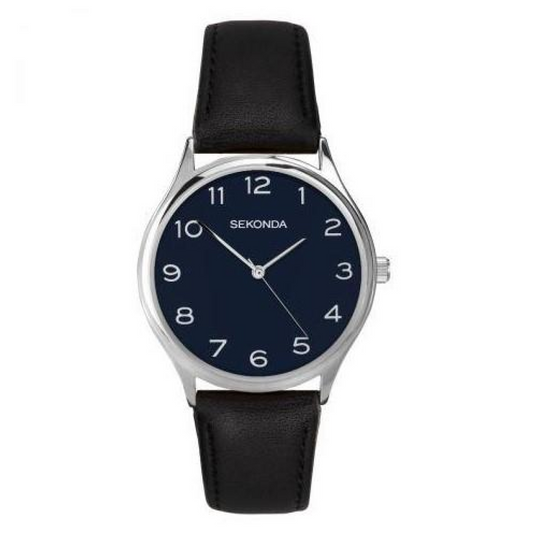 Sekonda Mens Basic Blue Dial & Black Leather Strap Watch 1852