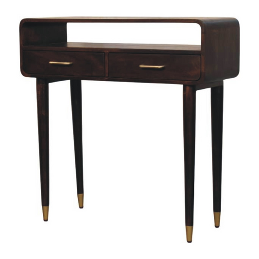 Artisan Furniture Solid Wood Apollo Loop Console Desk, 2 Drawers, 1 Open Slot, Dark Brown