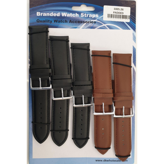 1005 Padded Leather Watch Straps Pk5 Black & Brown mixed 28mm
