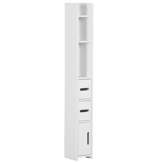 kleankin Freestanding Bathroom Cabinet w/ Open Shelves 3 Cupboards, White