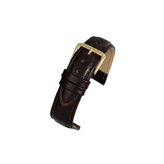 Dark Brown Padded Buffalo Grain Leather Watch Strap 14mm