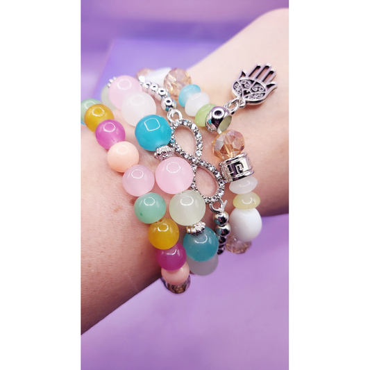 Bow Charm Ceramic Beaded Bracelet Set