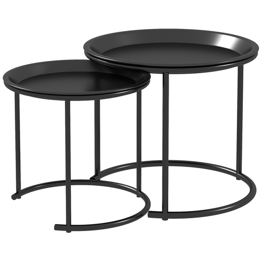 HOMCOM Nesting Tables Set of 2, End Table with Removable Tabletop Tray White