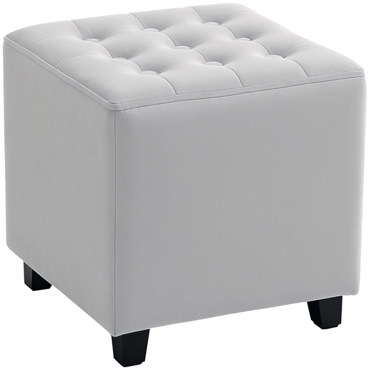 HOMCOM Square Footstool Small Ottoman w/ Wood Legs for Bedroom Light Grey