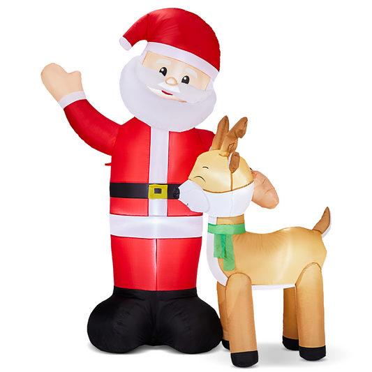 1.9M Lighted Christmas Inflatable Decoration, Inflatable Santa and Reindeer, Funny Blow Up Yard Decorations with Built-in LED Lights for Holiday Party Front Yard Lawn Garden Decor