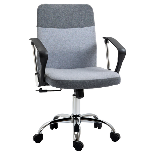 Office Chair Linen Swivel Desk Chair Home Study Rocker w/ Wheel, Grey Vinsetto