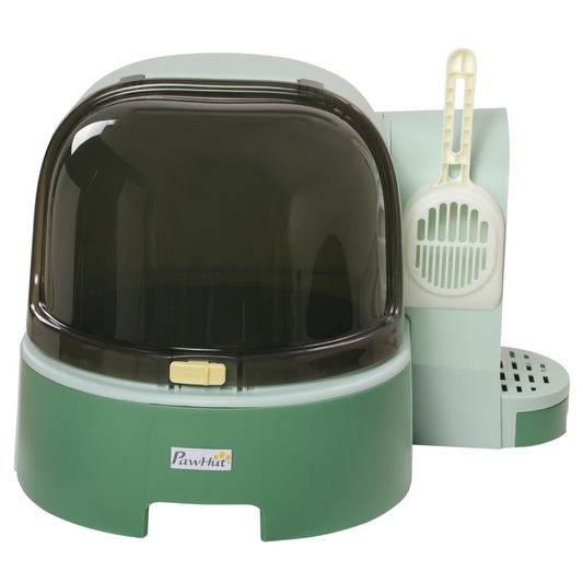 PawHut 2 In 1 Cat Litter Tray w/ Drawer Pans, Scoop, Openable Cover - Green