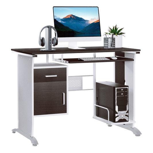 Computer Desk Drawer PC Writing Wooden Workstation Keyboard Walnut HOMCOM