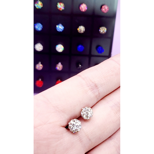 Round Glitter Ball Medium Crystal Earrings Mini Set Of 12