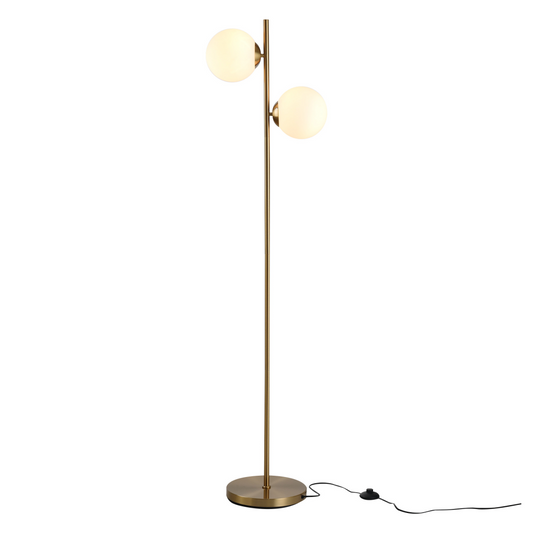 2 Glass Shade Floor Lamp Metal Pole Modern Decorative Floor Switch Gold HOMCOM