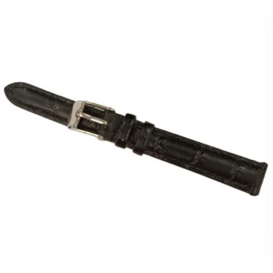 Classic Black Padded Crocodile Leather Watch Straps size 12mm