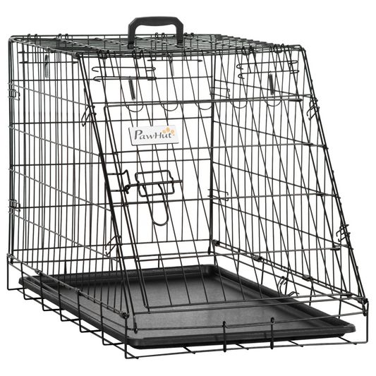 Metal Collapsible Car Dog Cage Transport Carrier Removable Tray 77 x 47 x 55cm