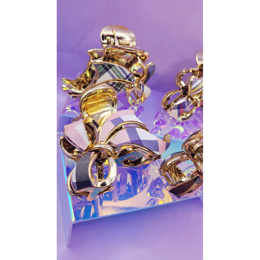 Tartan Bow Hair Clamps Pack of 12