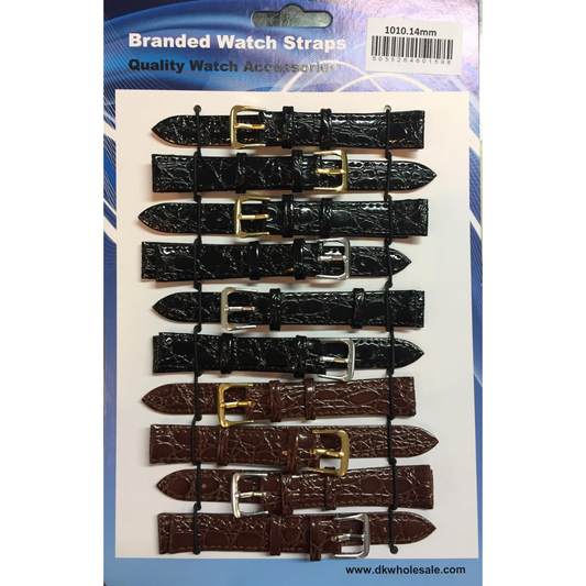 Brown/Black Leather Croc Grain Watch Straps Pk10 12mm 1010