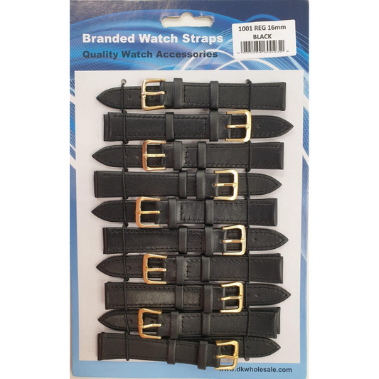 Black Leather Watch Straps Pk10 size 18mm 1001BK