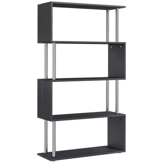 Wooden S Shape Storage Unit Bookshelf Lounge Display Room Divider-Black