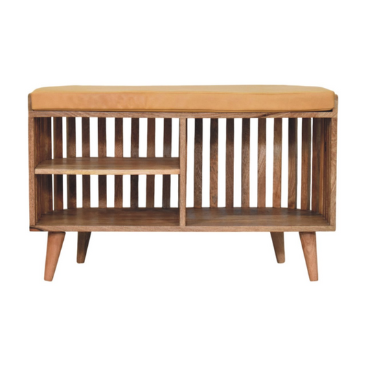 Artisan Furniture Solid Wood Slatted Oak-ish Bench with 3 slots