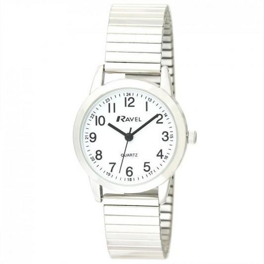 Ravel Ladies Bold Number White Dial Gold Expander Bracelet Watch R0232.21.2
