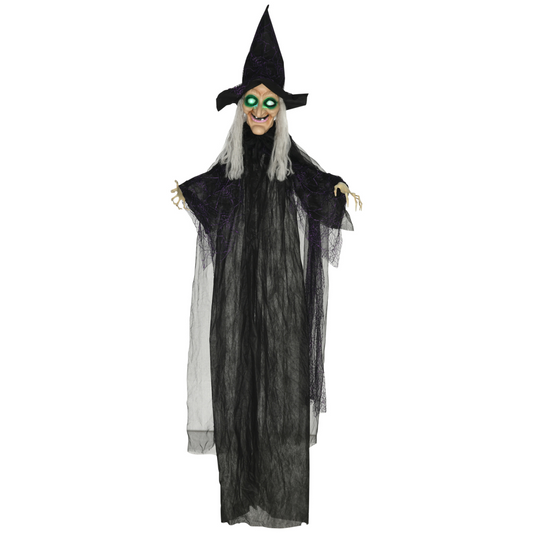 HOMCOM Standing Witch Prop Life Size with Light Up Eyes, Talking Sound