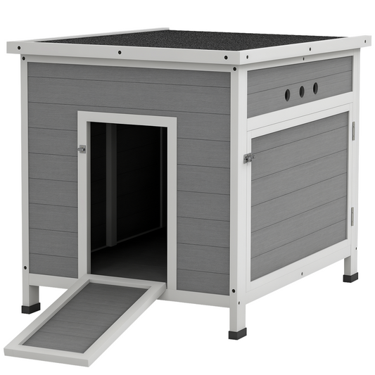 PawHut Wooden Duck House, Poultry Coop w/ Double Doors, Openable Roof, Grey