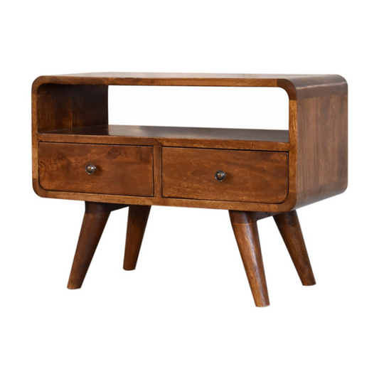 Artisan Furniture Solid Wood Mini Chestnut Curved Media Unit with 2 Drawers