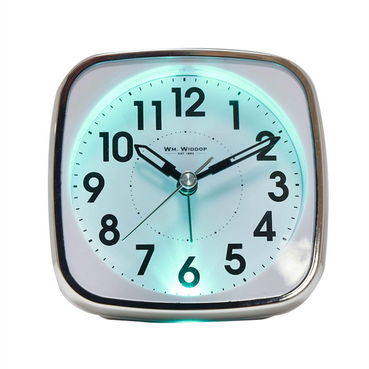 Wm Widdop Square Alarm Clock - Sweep/Light/Snooze - White