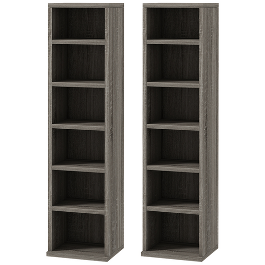 HOMCOM Set of 2 CD Media Display Shelf Unit Tower Rack Adjustable, Mocha Wood