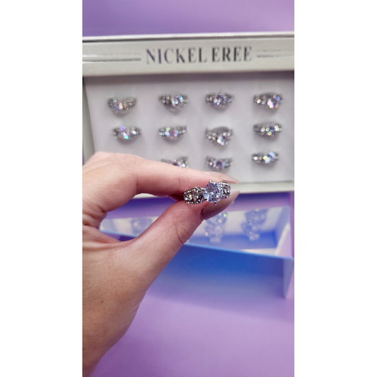 Ultimate Crystal Ring Silver Box set of 12