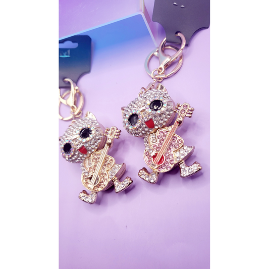 Singing Guitar Cat Key Ring