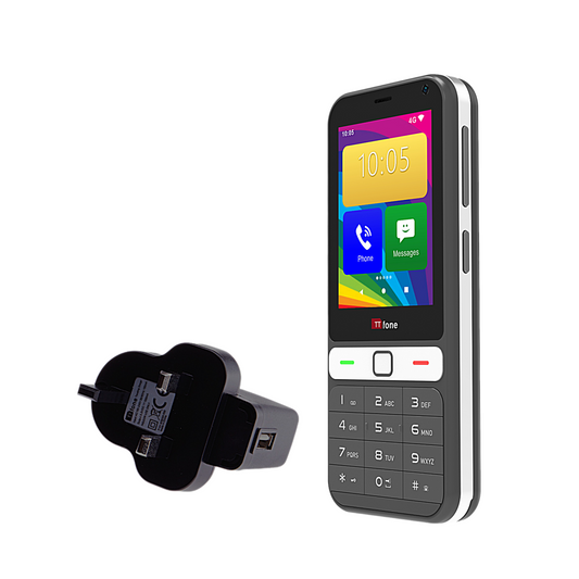 TTfone TT280  Simple 4G Dual SIM Bar Phone with Android, 2.8" Touchscreen, Keypad, 2MP Camera, USB-C - Easy to Use Unlocked Mobile (with Mains Charger and EE Sim Card)