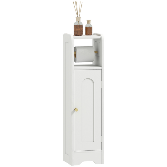 HOMCOM Toilet Roll Holder Slim Bathroom Cabinet with Adjustable Shelf White