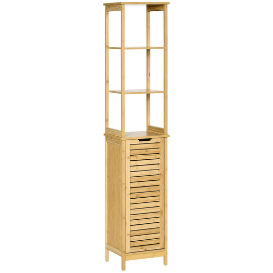 kleankin Bathroom Floor Cabinet Narrow Tallboy w/ 3 Shelves Cupboard Natural