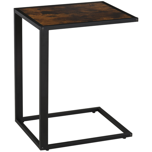 Steel Frame C-Shaped Side Table Brown